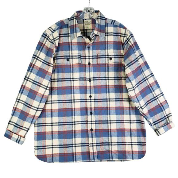 LL Bean Shirt Men’s Blue Plaid Flannel Long Sleeve Button Down Size Large L - Picture 2 of 11